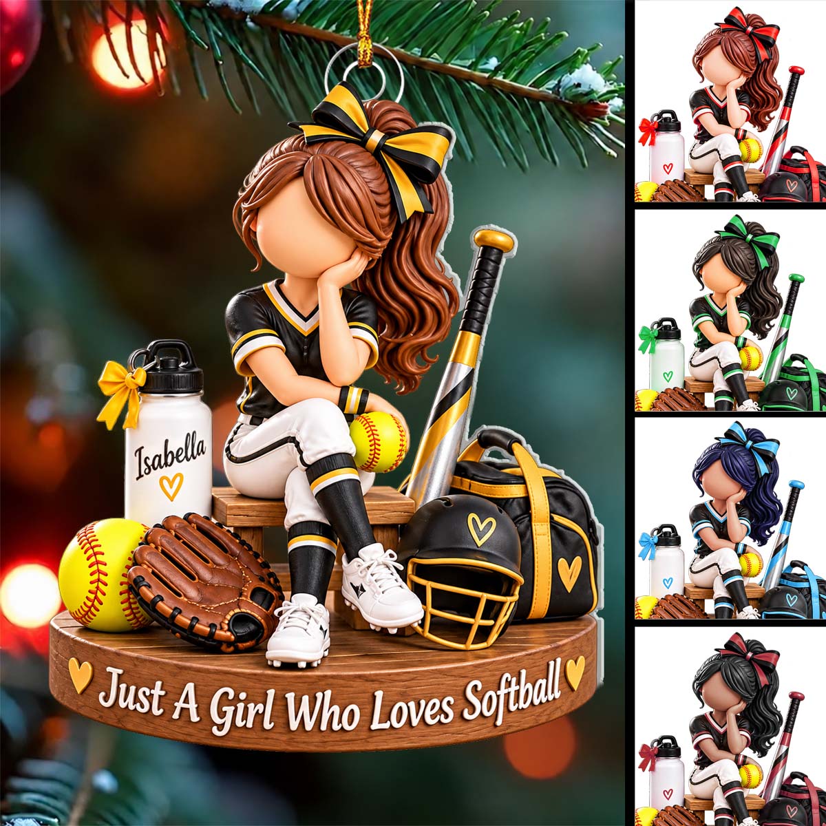 Personalized  Softball Girl Ornament, Custom Name Softball Player Christmas Gift