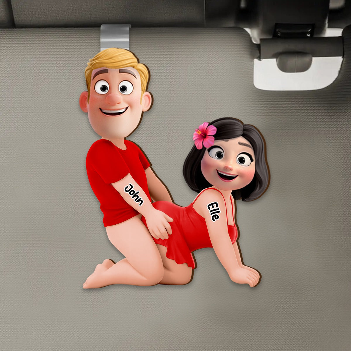 Naughty Personalized Couple Custom Shaped Car Visor Clip - Gifts For Couple