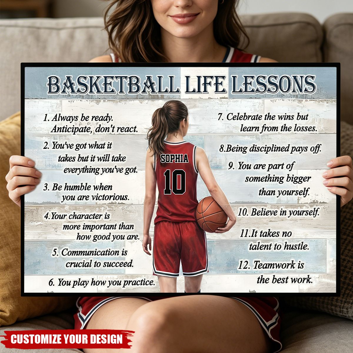 Personalized Basketball Life Lessons Poster - Inspirational Gift for Young Basketball Athletes & Sports Families
