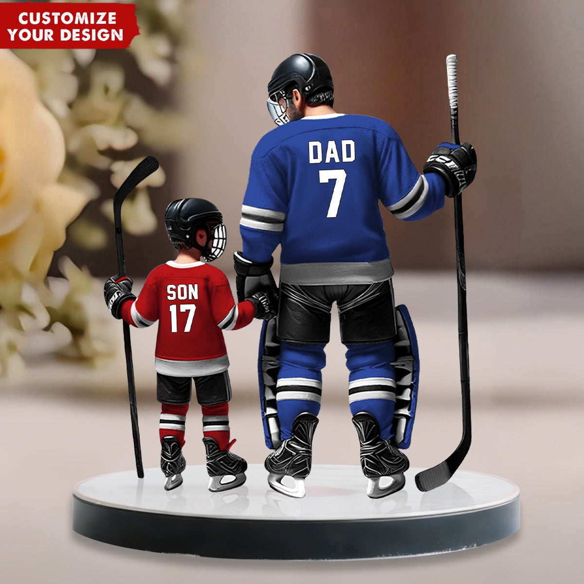 Ice Hockey Dad With Kid-Personalized Shaped Acrylic Plaque, Father's Day Gift