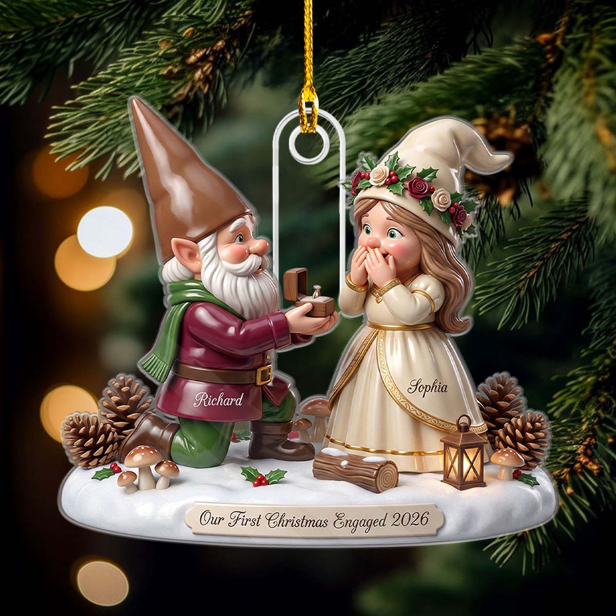 First Christmas Engaged Ornament 2026, Personalized Couple Engagement Gift