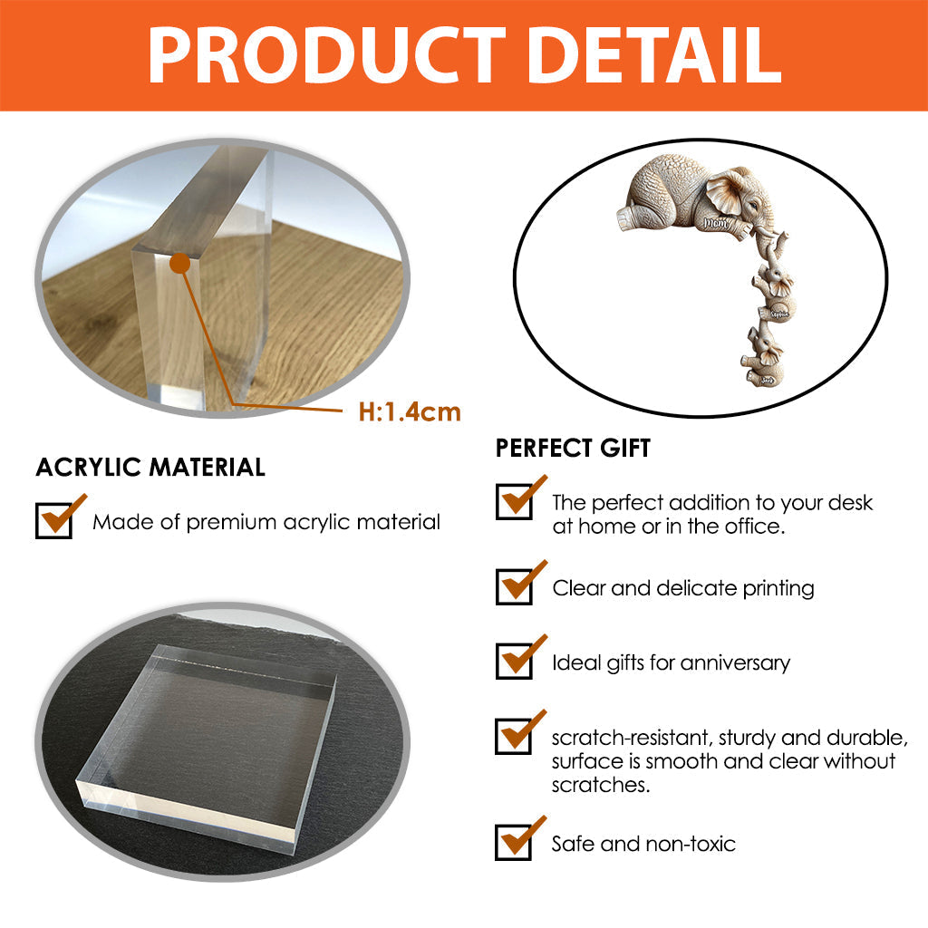 Elephant Motherhood - Personalized Shaped Acrylic Plaque - Gift For Mom,Grandma