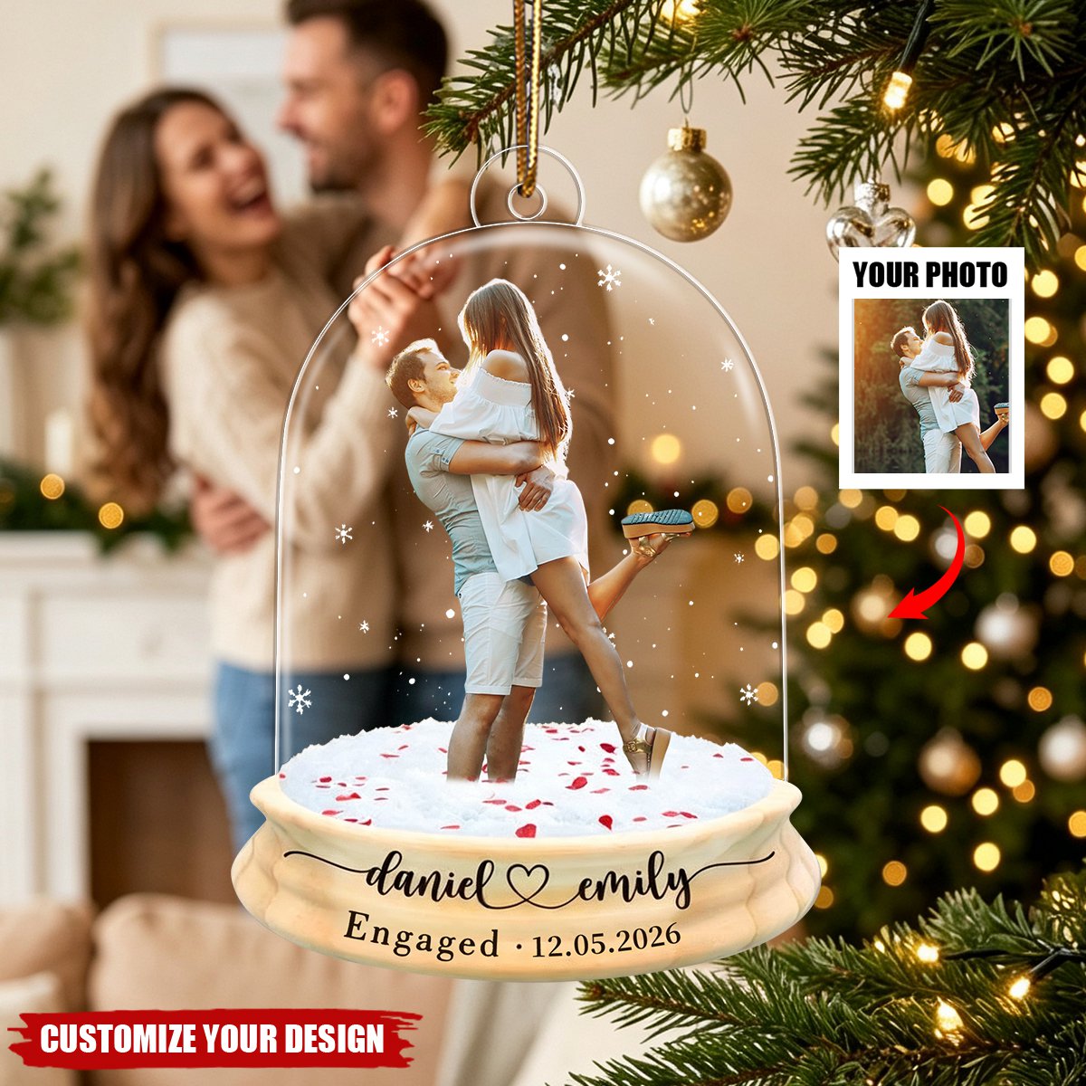 Personalized Proposal Photo Engagement Ornament, Wedding Decor Gift For Couple
