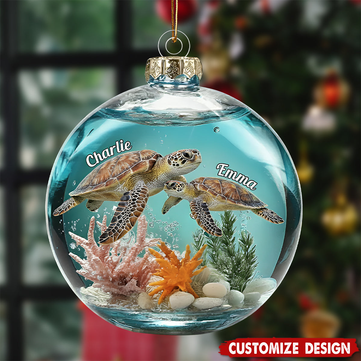 Turtle Couple - Personalized Turtle Transparent Ornament