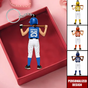 Personalized Kid Softball Player Keychain Gift for Softball Player