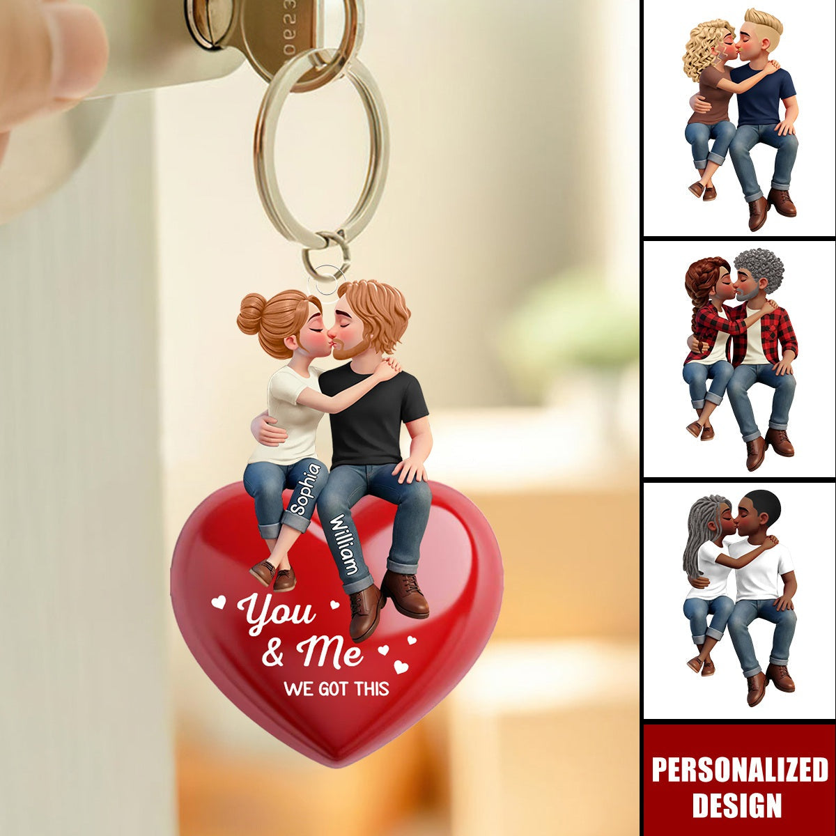 Everlasting Heart LOVE-Personalized Couple Sitting Kissing Keychain