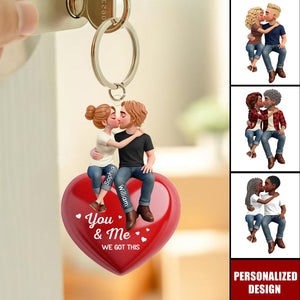 Everlasting Heart LOVE-Personalized Couple Sitting Kissing Keychain