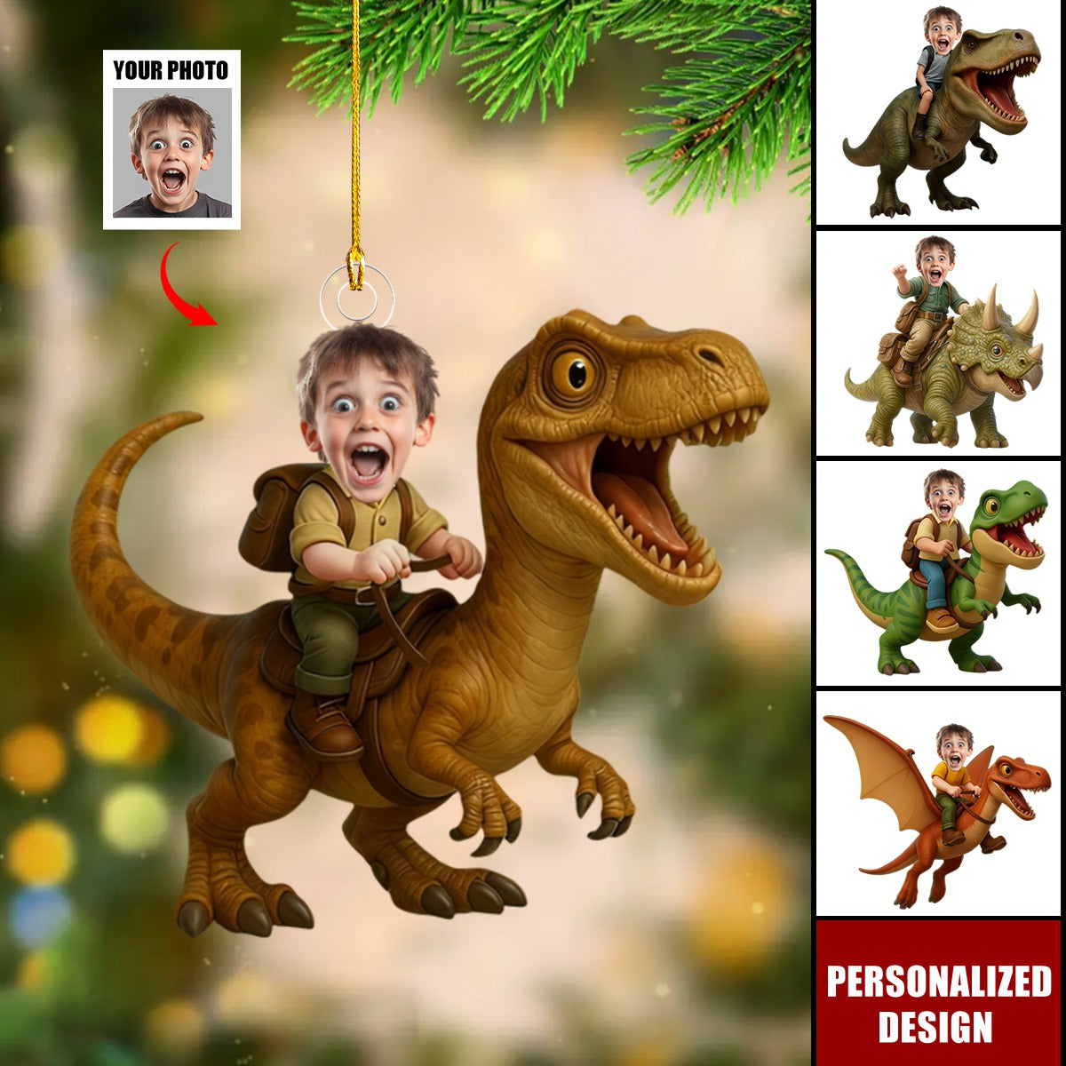 Personalized Dinosaur Ornament-Funny Christmas Gift for Boys