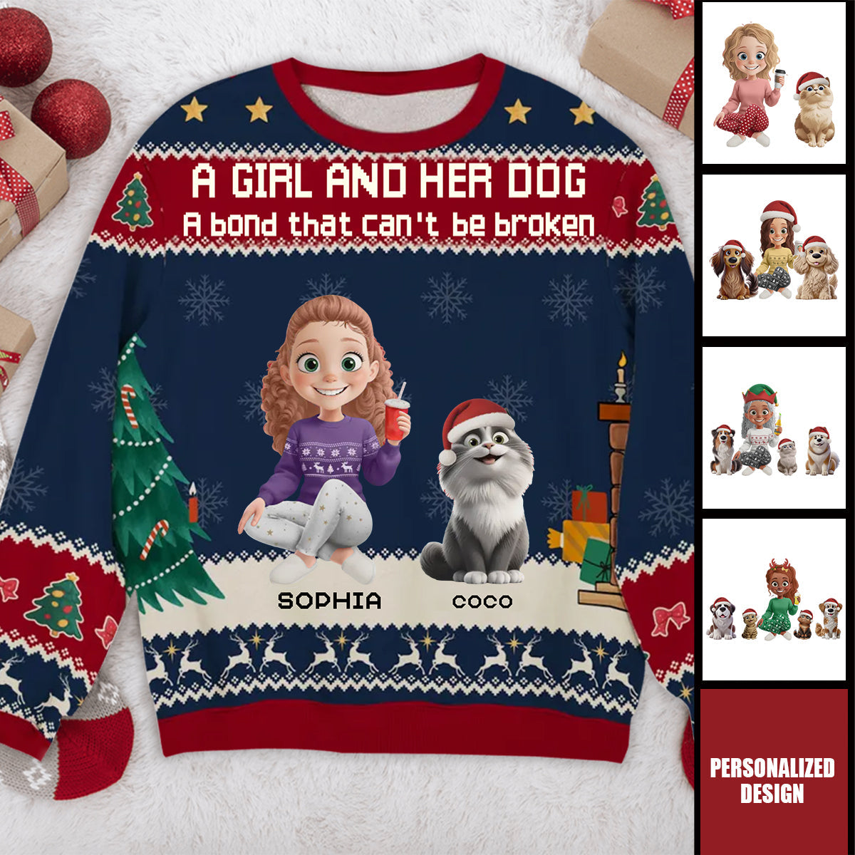 A Girl And Her Dog Christmas-Personalized Unisex Ugly Sweatshirt