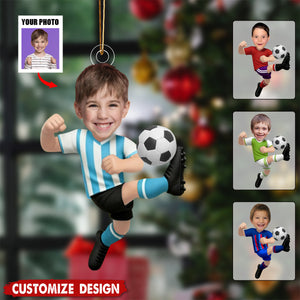 Personalized Kid Photo Soccer Ornament - Gift For Boy Girl Soccer Lovers