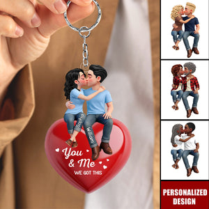 Everlasting Heart LOVE-Personalized Couple Sitting Kissing Keychain