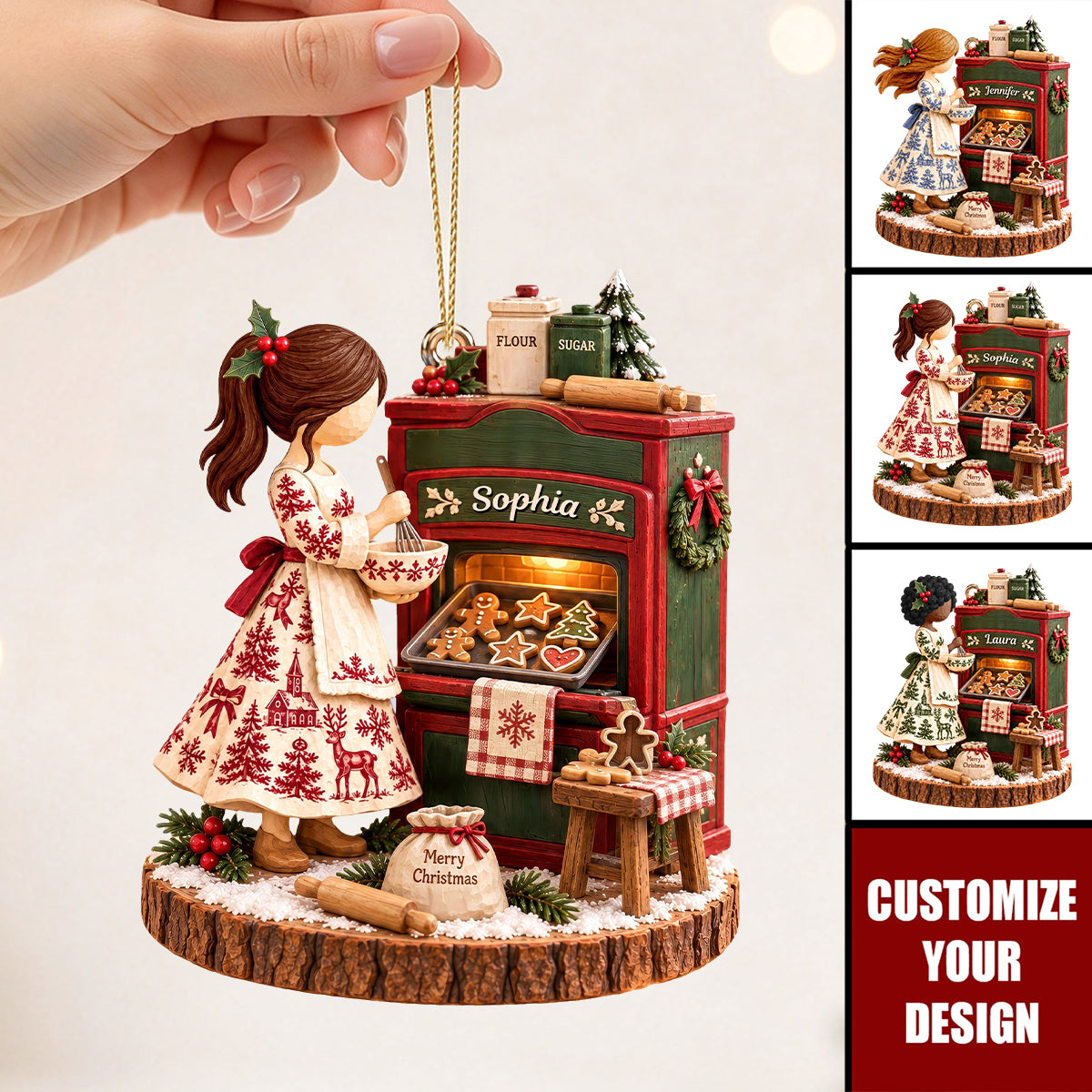 Personalized Toile De Jouy Baking Girl Christmas Ornament - Gifts For Bakers