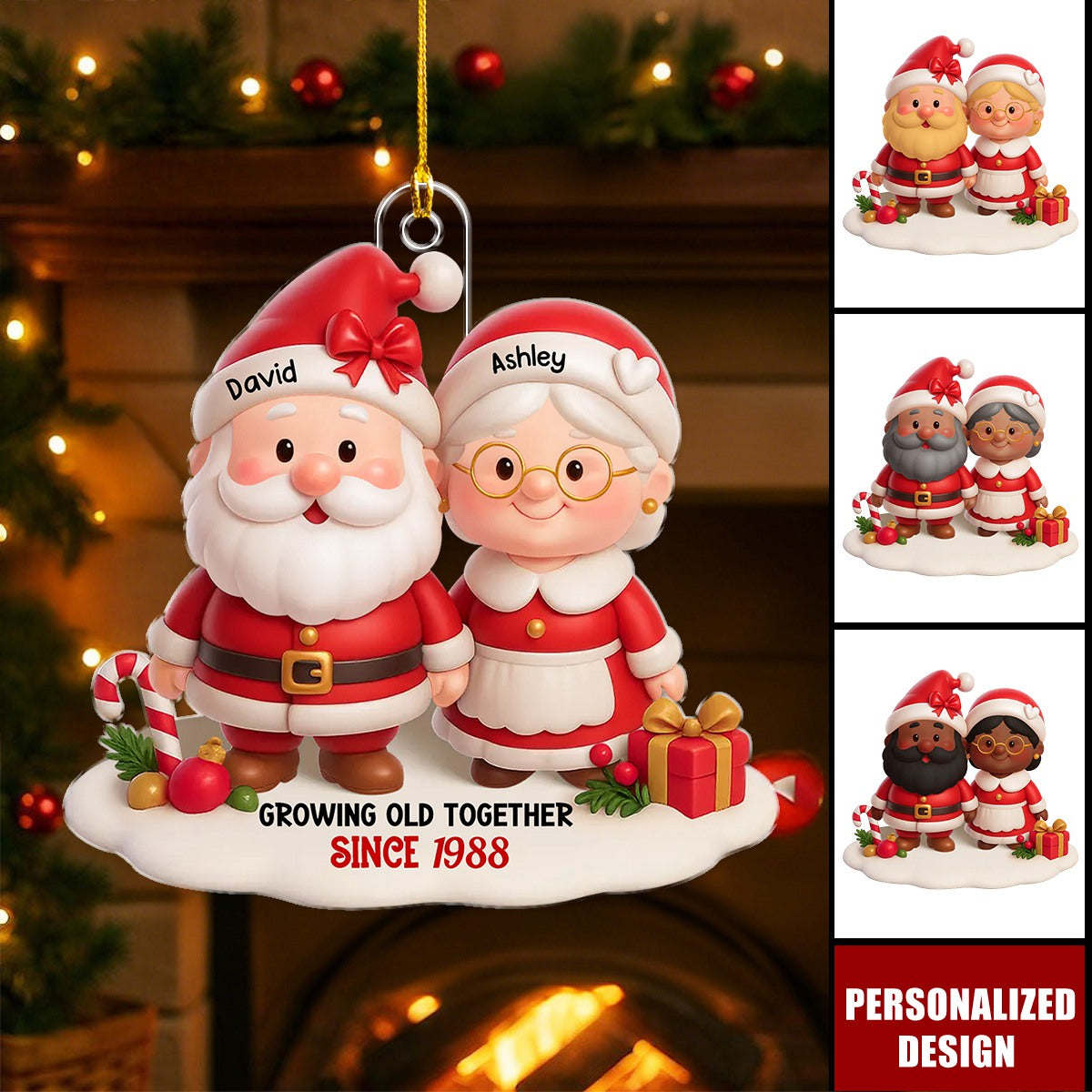 Santa Couple Growing Old Together Personalized Acrylic Ornament