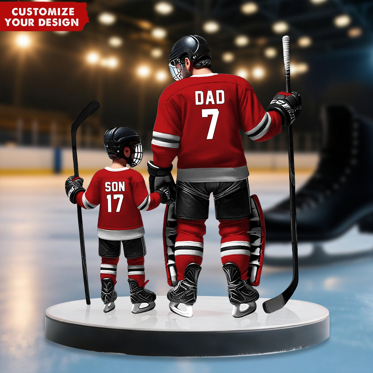 Ice Hockey Dad With Kid-Personalized Shaped Acrylic Plaque, Father's Day Gift