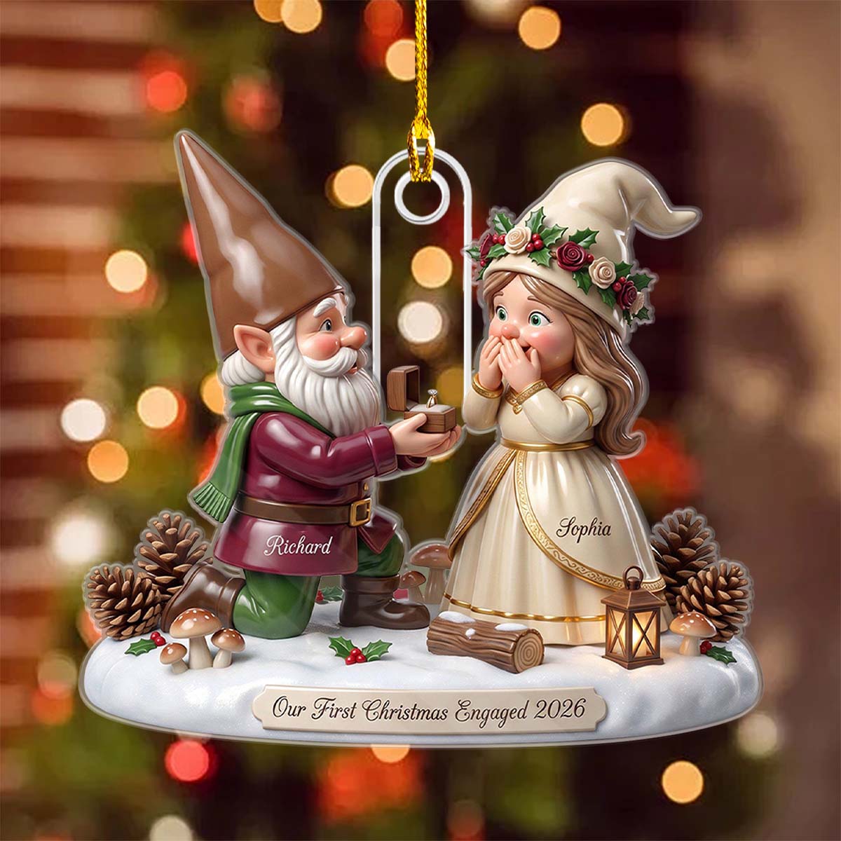 First Christmas Engaged Ornament 2026, Personalized Couple Engagement Gift