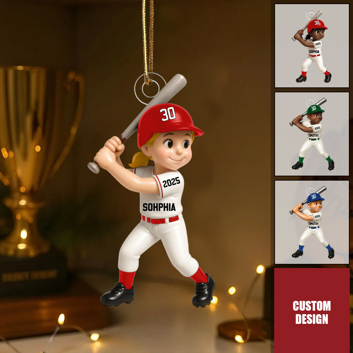 Cute Baseball Player 3D Effect, Personalized Acrylic Flat Ornament, Gift for Son, for Daughter, for Grandson, for Granddaughter
