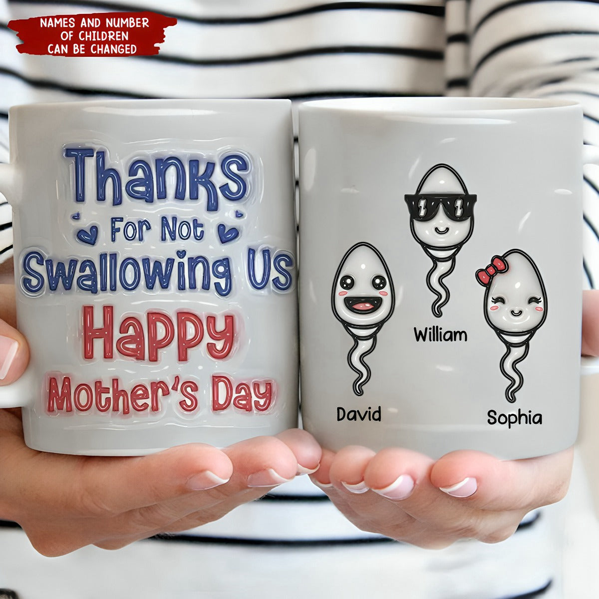 Thanks For Not Swallowing Us-Personalized 3D Inflated Effect Printed Mug - Gift For Mom, Family Members