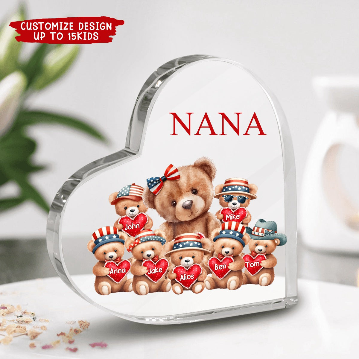 4th of July Grandma Bear With Cute Grandkids Personalized Acrylic Plaque