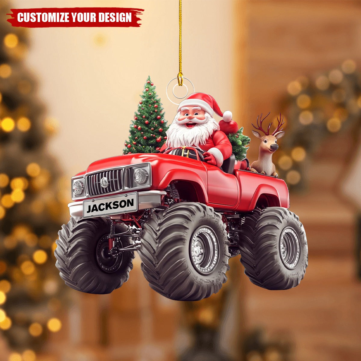 Personalized Santa On Monster Truck Ornament - 2024 New Release Gift For Kids