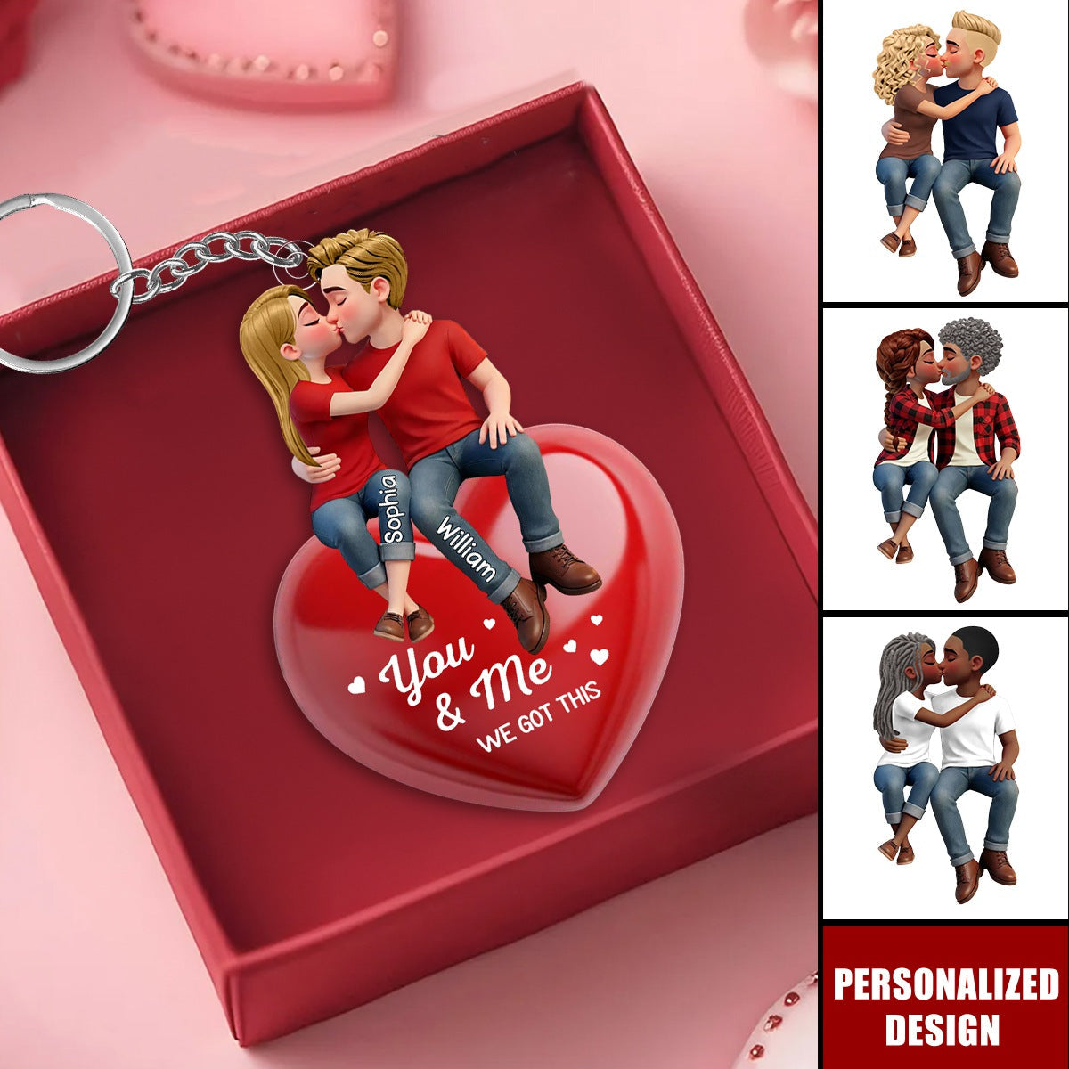 Everlasting Heart LOVE-Personalized Couple Sitting Kissing Keychain