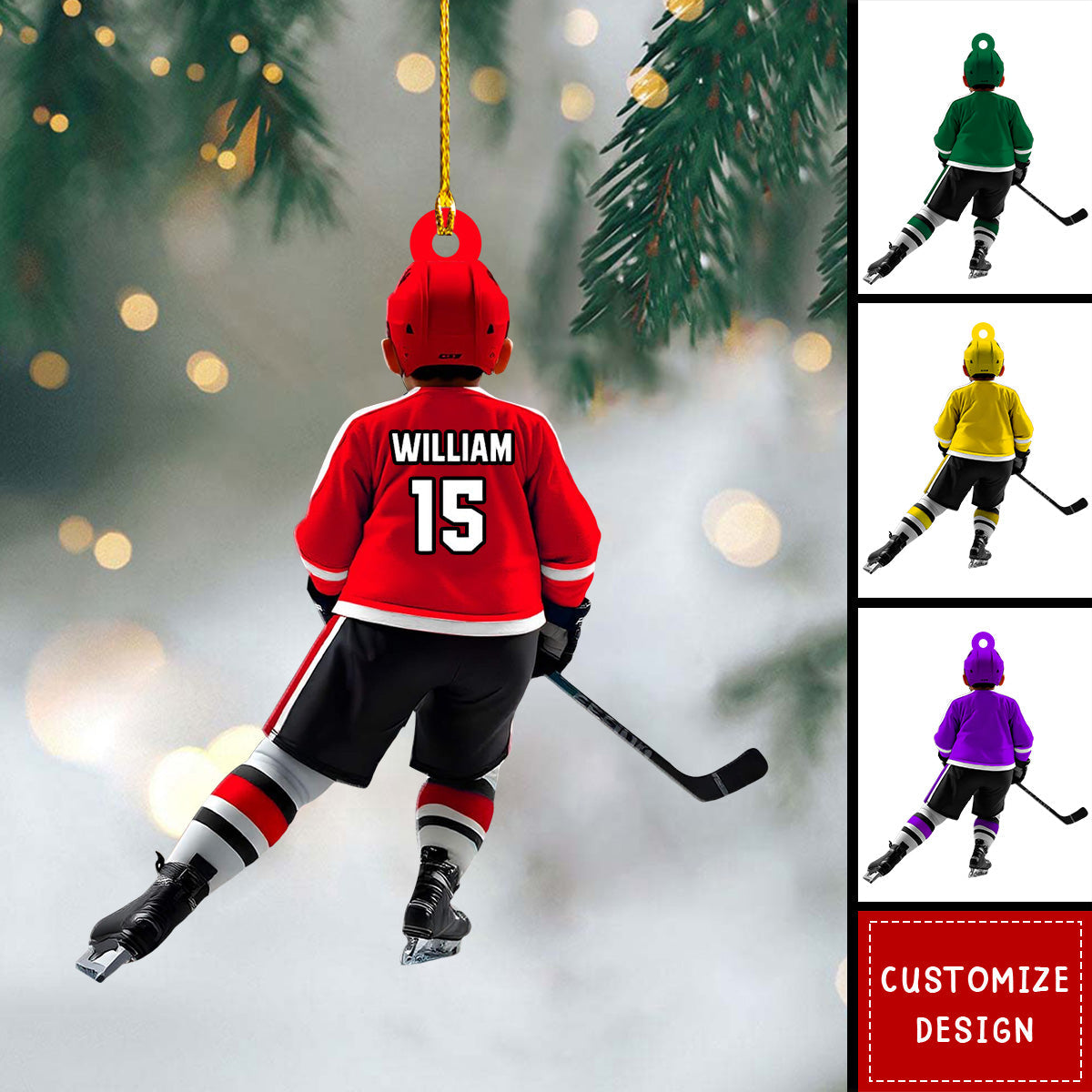 Personalized Kid Hockey Player Ornament - Gifts For Kid Hockey Lovers