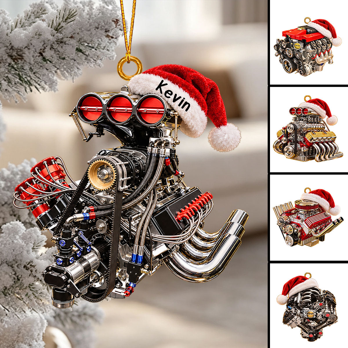 Personalized  Drag Racing V8 Engine Ornament - Gifts For Racing Fans Christmas Ornament