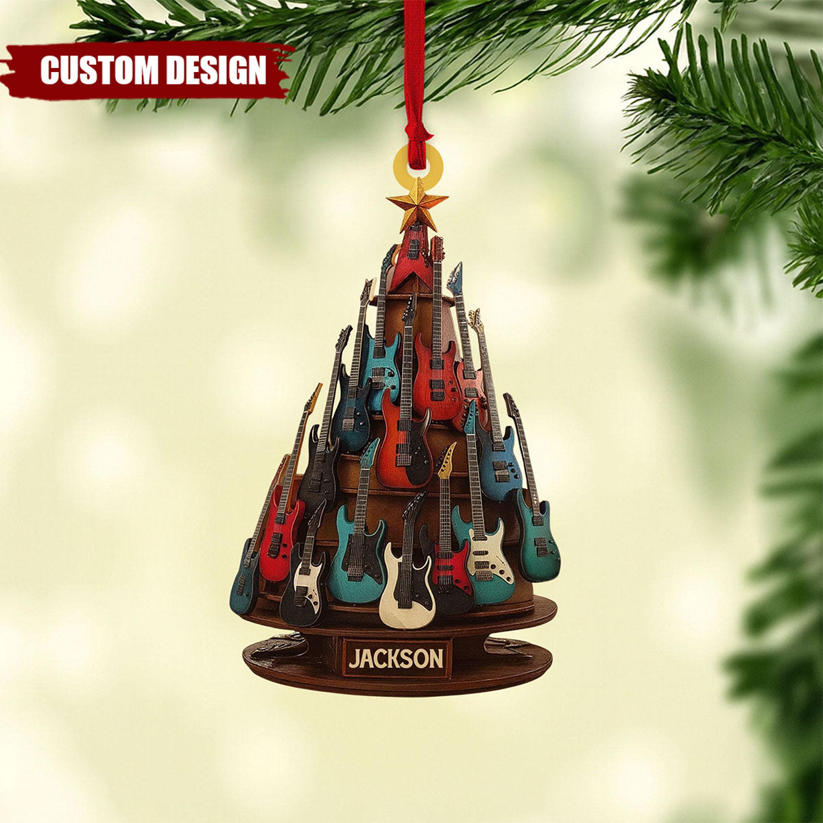 Personalized Electric Guitar 2D Flat Ornament, Guitar Christmas Ornament, Guitar Xmas Decor, Christmas Gift for Music Lovers, Guitar Players
