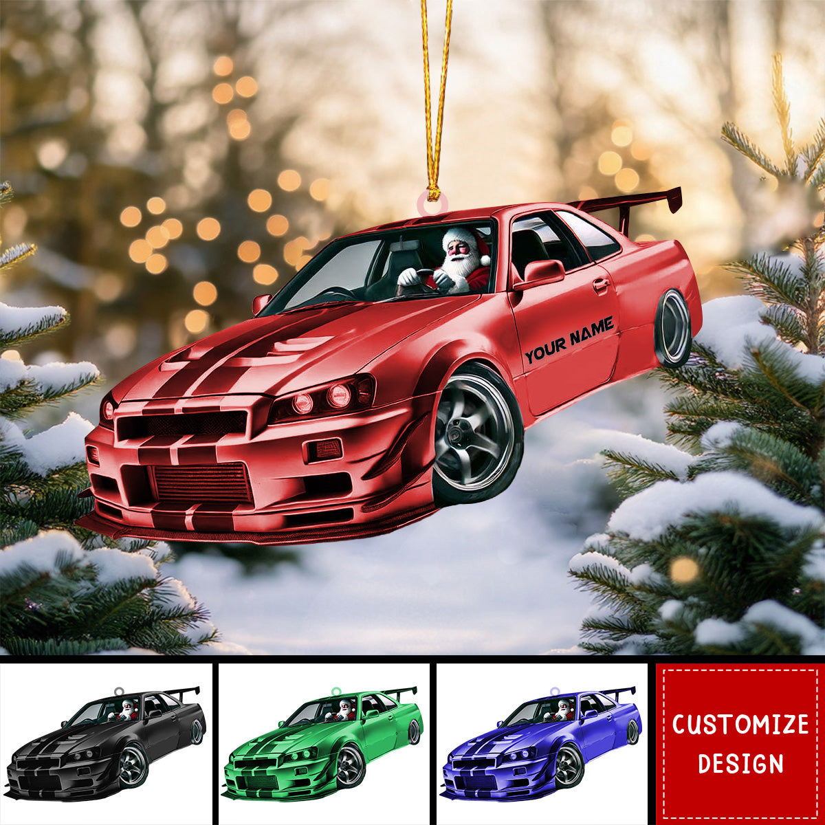 Personalized Racing Car Christmas Ornament, Santa Driving Sports Car - 2024 New Release