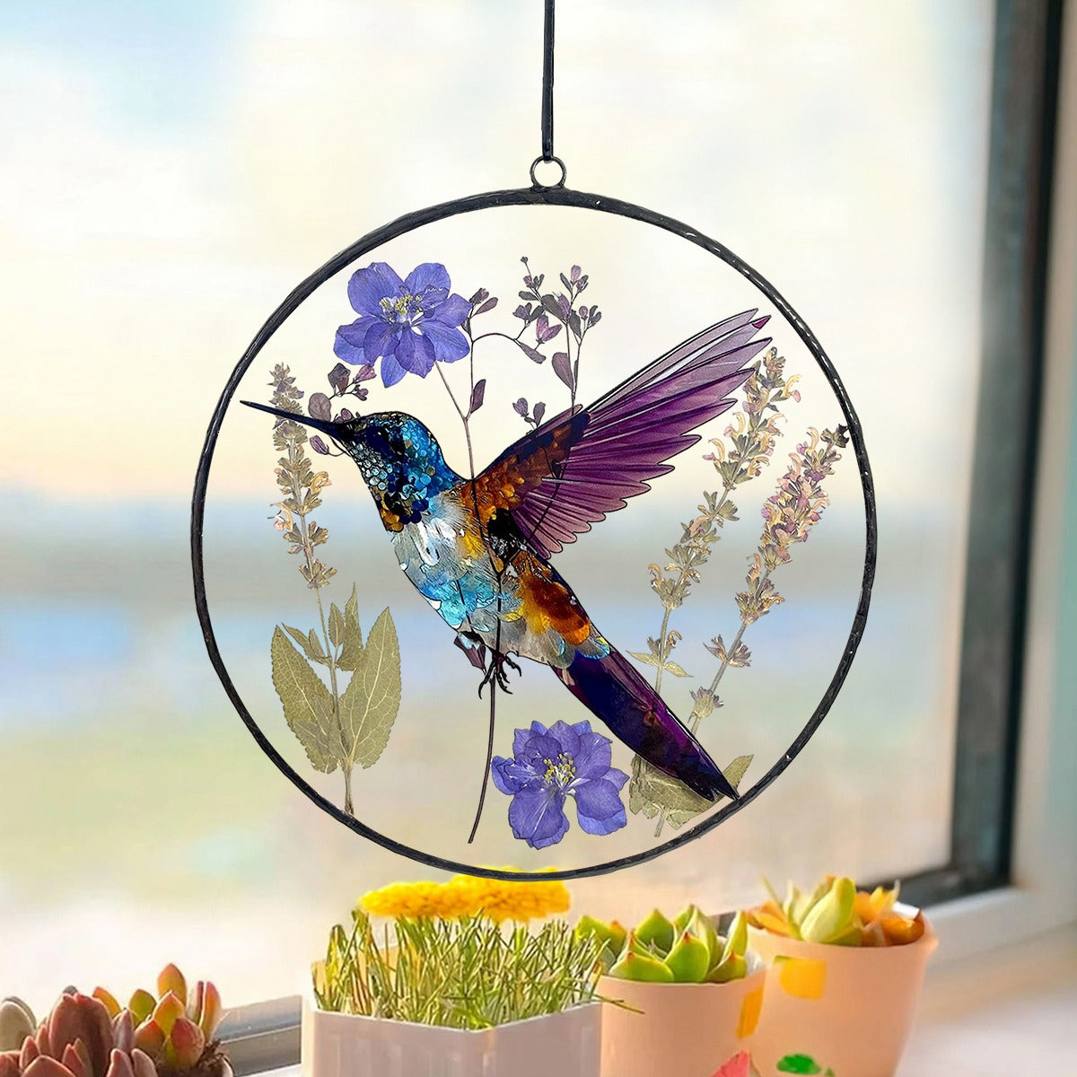 Dried Flower Hummingbird Suncatcher-Gift for Friends,Family