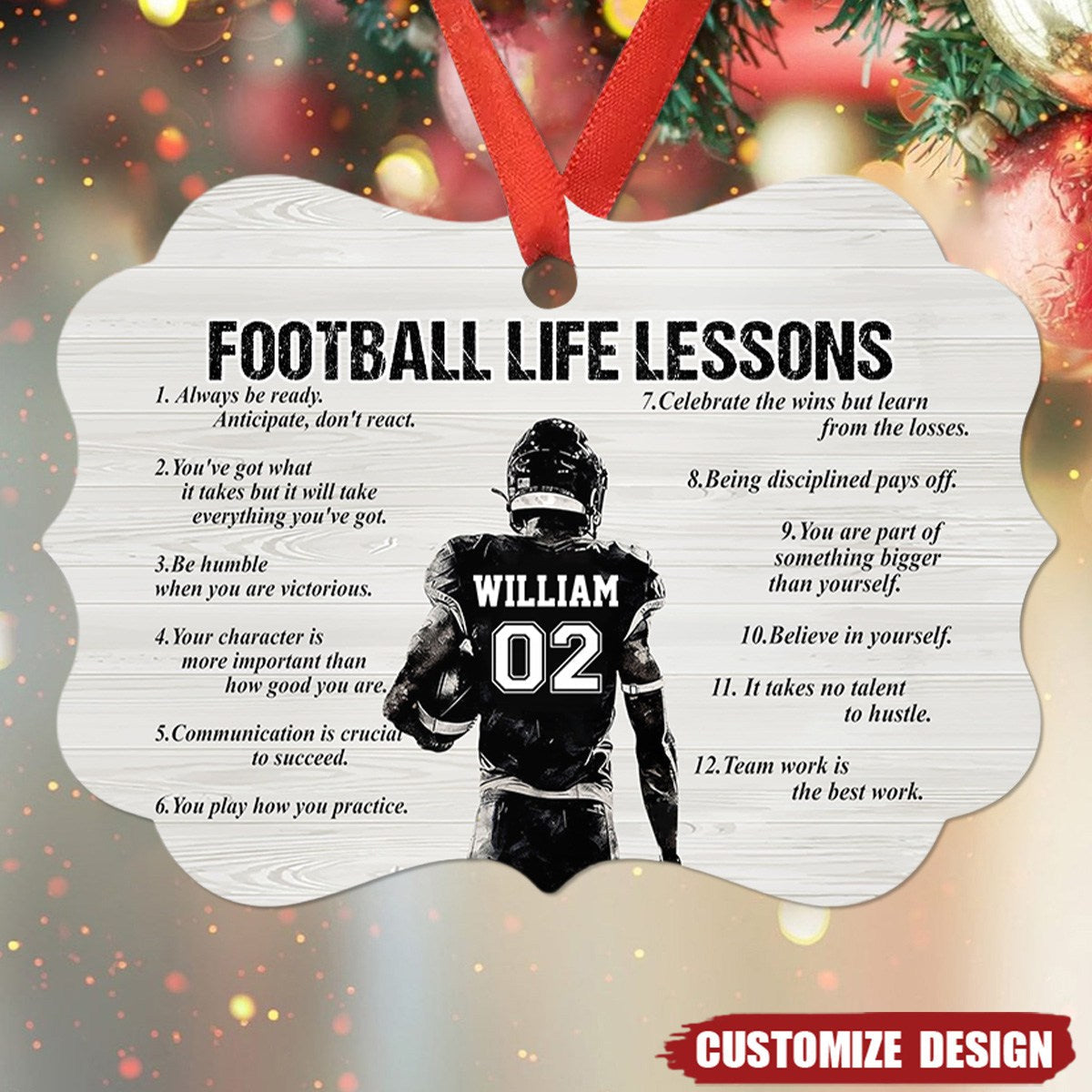 Personalized American Football Life Lessons Wooden Ornament - Gift For American Football Lovers