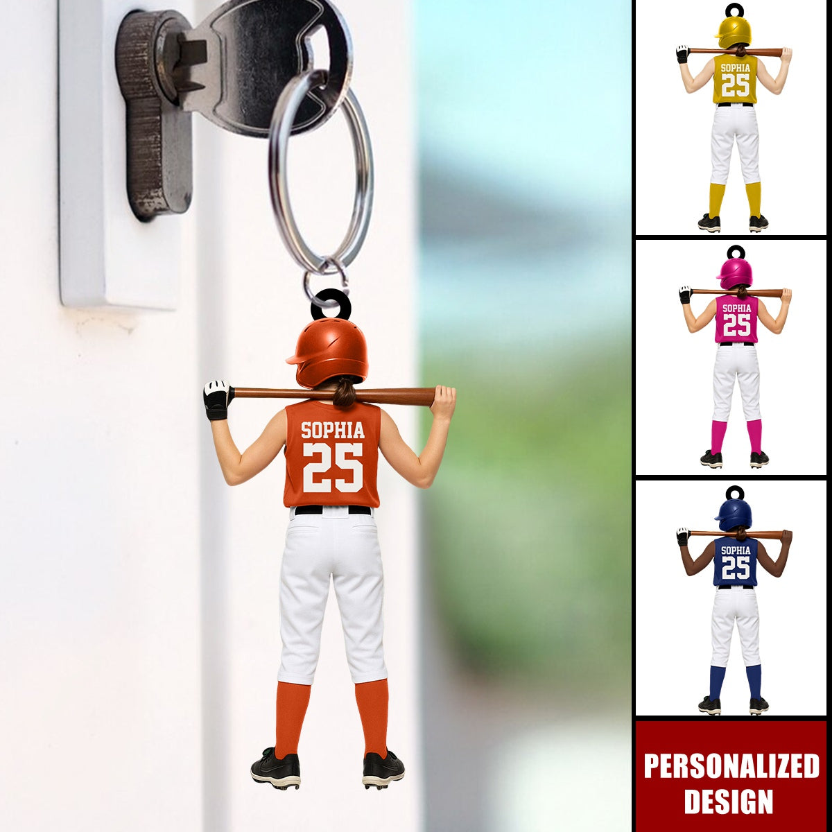 Personalized Kid Softball Player Keychain Gift for Softball Player
