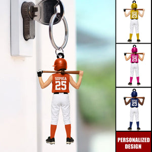 Personalized Kid Softball Player Keychain Gift for Softball Player