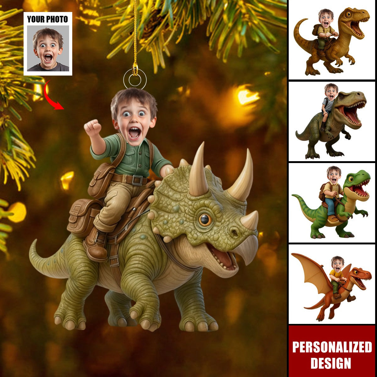 Personalized Dinosaur Ornament-Funny Christmas Gift for Boys