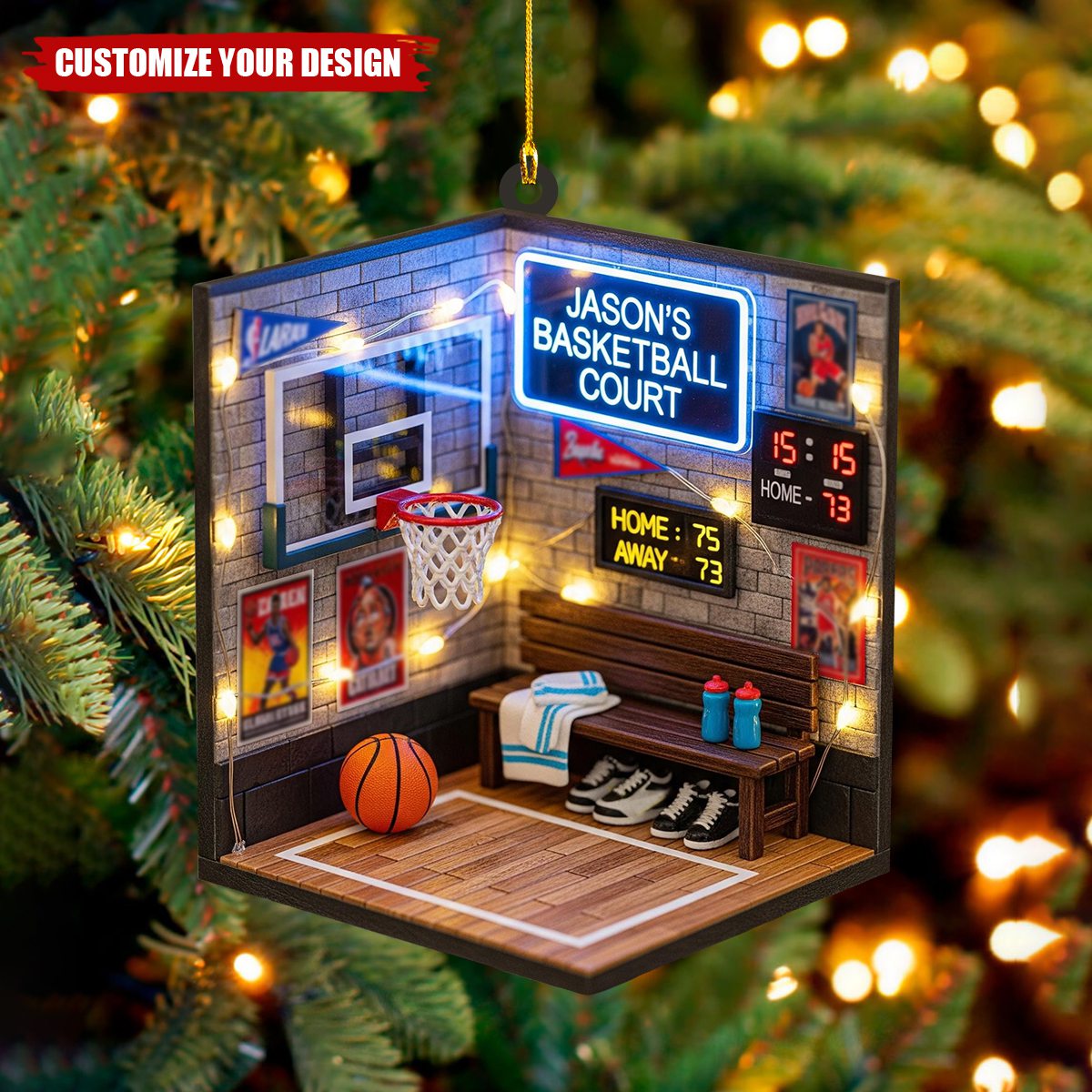 Personalized Basketball Court Ornament, Sports Acrylic Ornament Christmas 2025