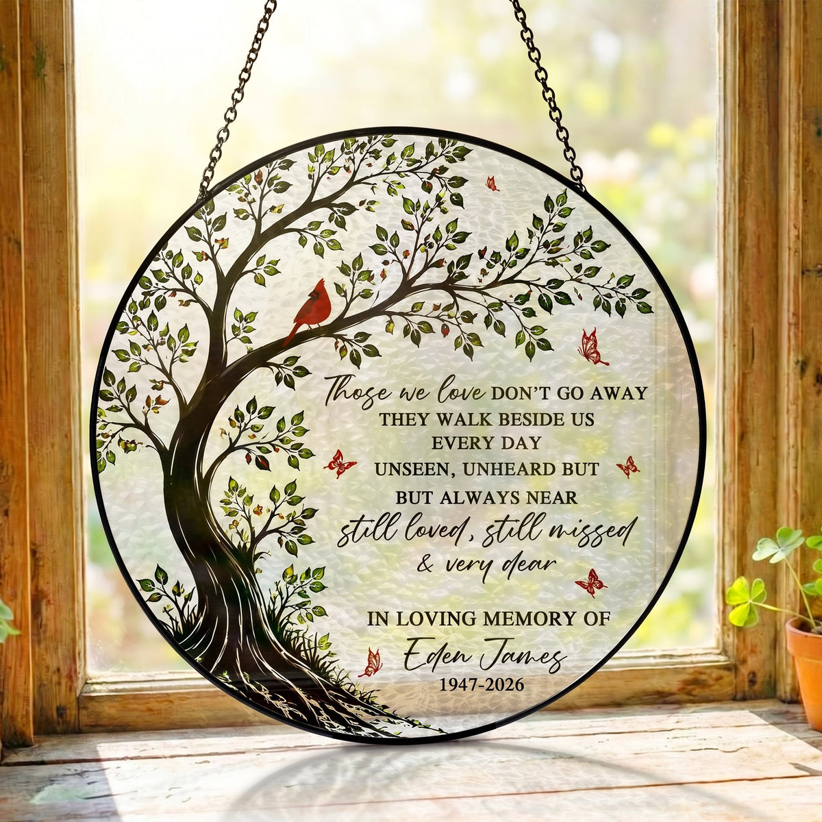 Personalized Memorial Stained Glass Suncatcher, Cardinal Glass Decor