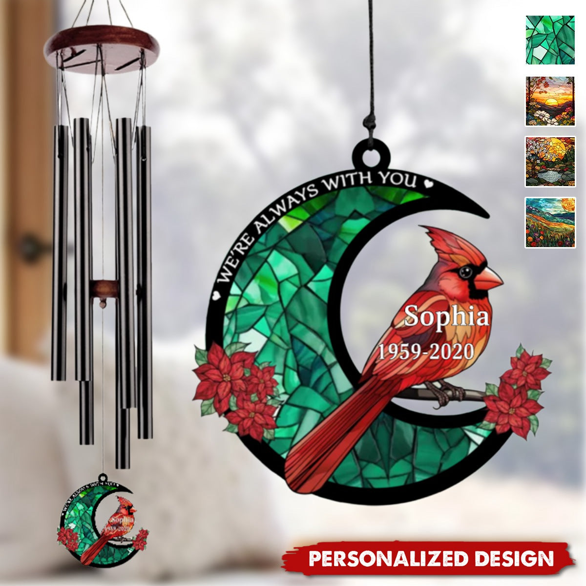 When Cardinals Appear,Angels Are Near-Memorial Personalized Wind Chime Suncatcher