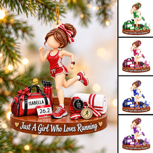 Just A Girl Who Loves Running Personalized Wood Ornament - Custom Gift for Marathon Runner