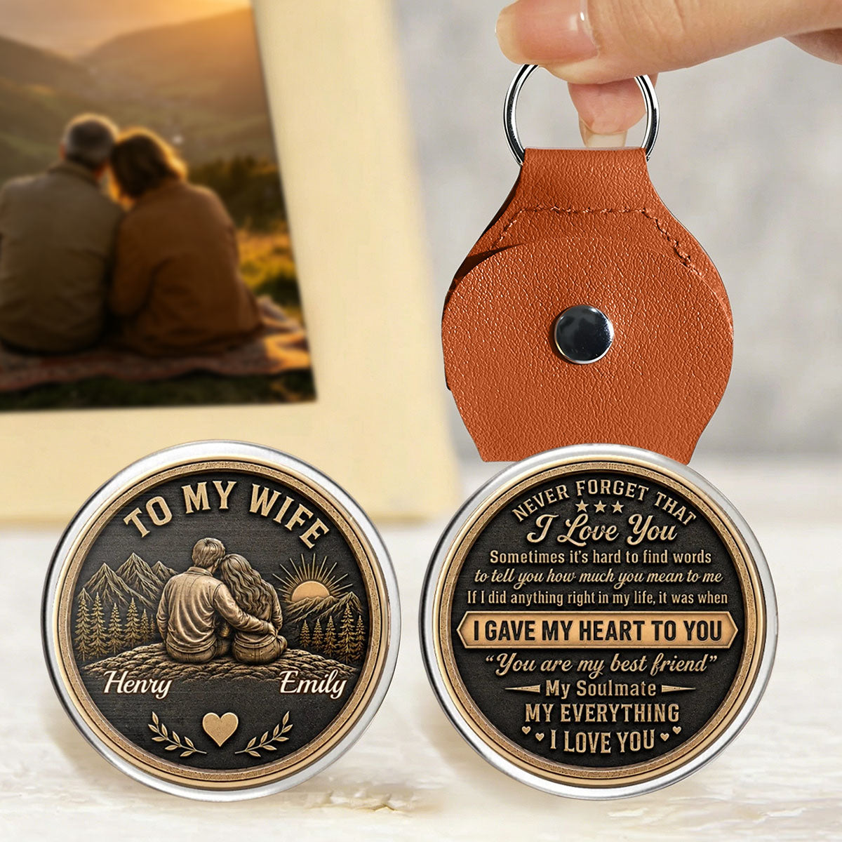 Custom Pocket Hug - Personalized Anniversary Wedding Gifts For Husband And Wife, Him And Her - Love Token Lasts Forever