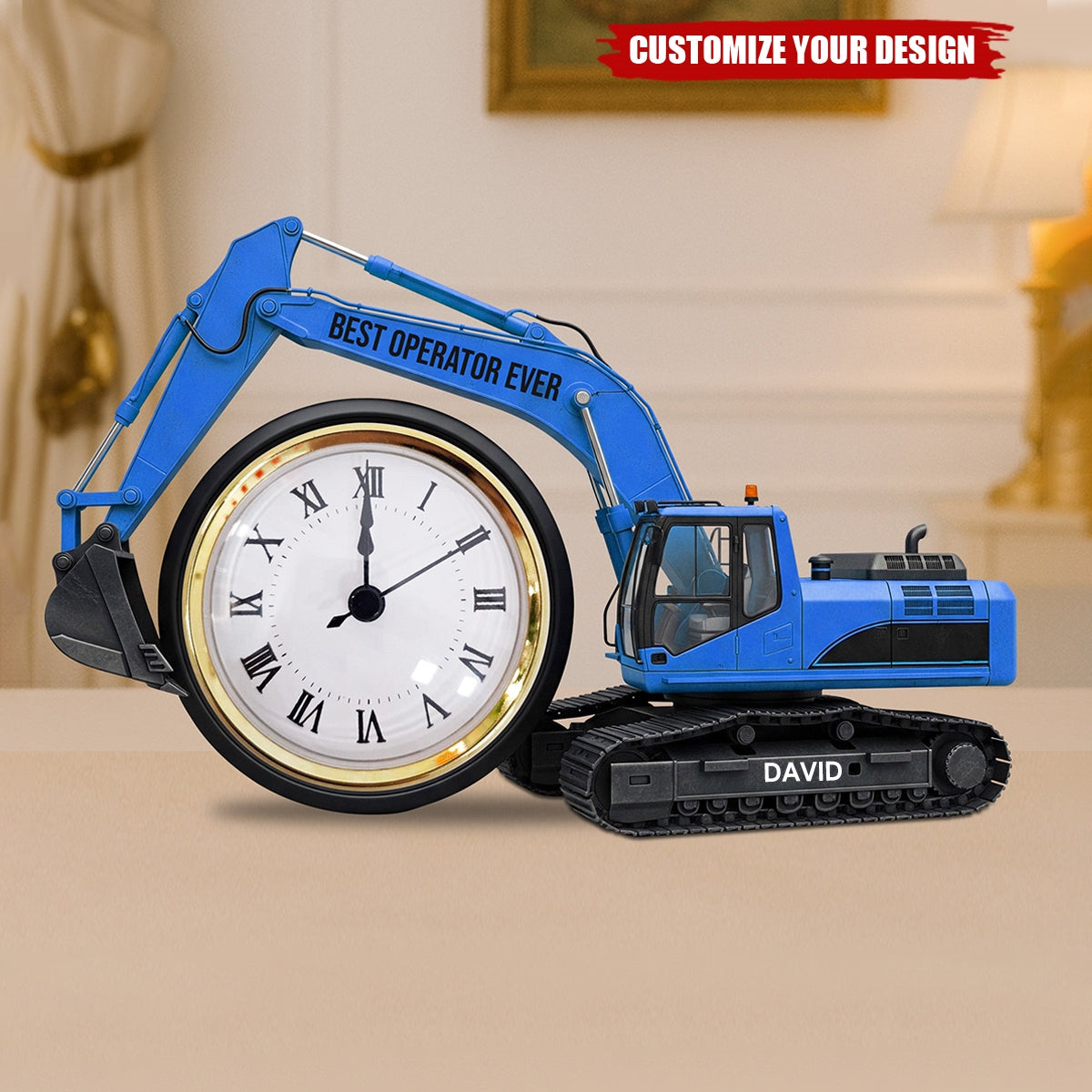 Excavator Desk Clock Plaque - Personalized Gifts For Operator