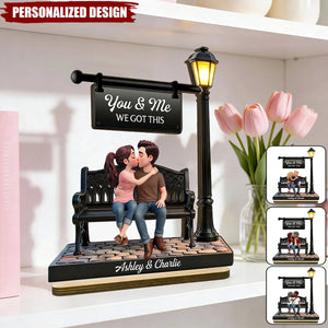 Everlasting Love Couple Sitting Kissing Under Lamp Post-Personalized Wooden Plaque-Valentine's Day Gift For Couple