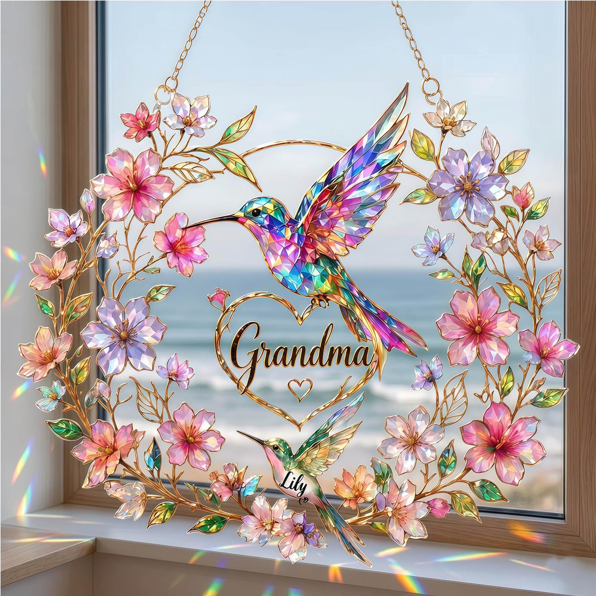 Personalized Hummingbird Suncatcher - Gift For Mom Grandma