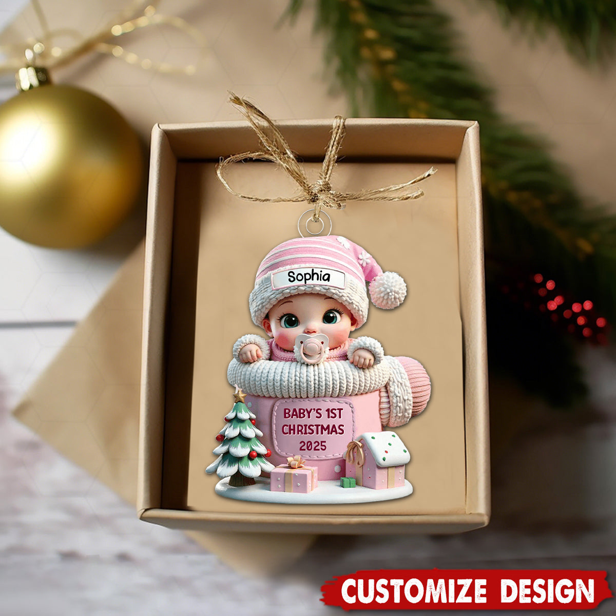 Baby In Mitten Baby's First Christmas Personalized Acrylic Flat Ornament