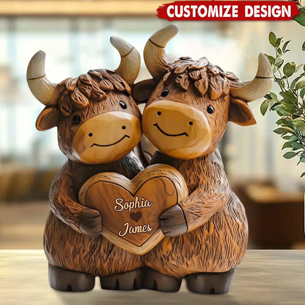 Personalized Cute Highland Cow Couple Acrylic Plaque