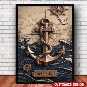 Nautical Anchor Vintage Nautical Map Fragment-Personalized  Poster