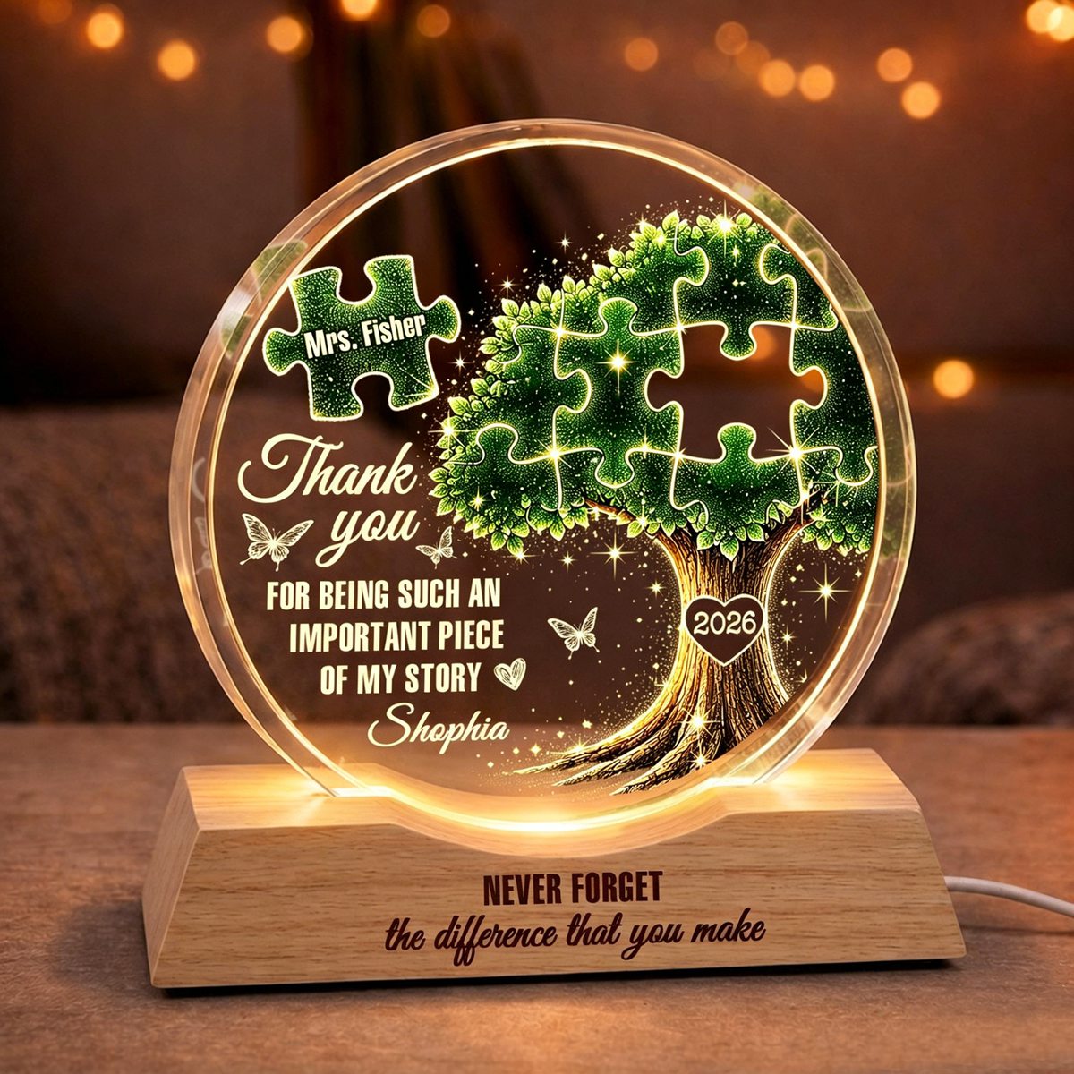 Custom Teacher Appreciation Night Light, Personalized Thank You Gift for Mentor