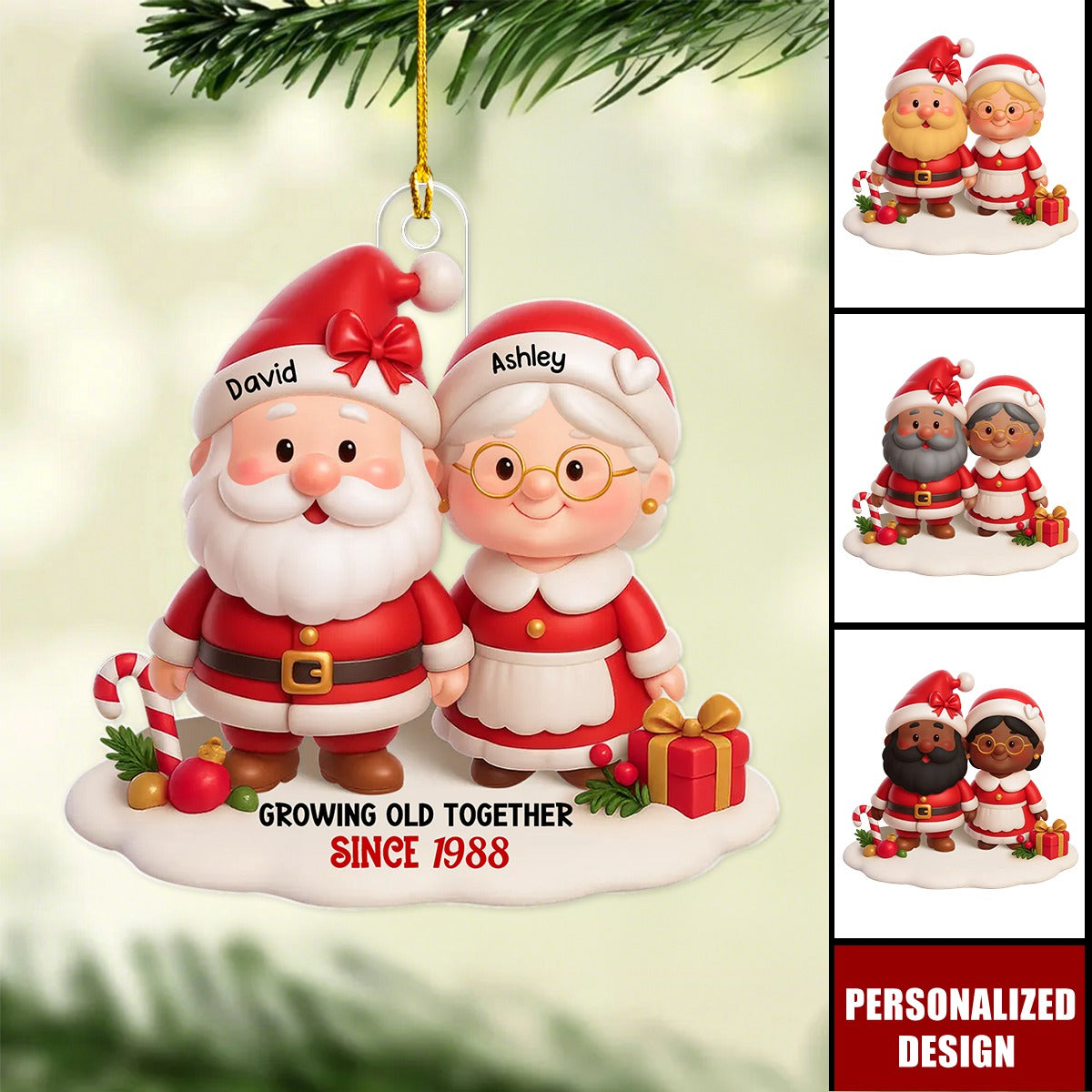 Santa Couple Growing Old Together Personalized Acrylic Ornament