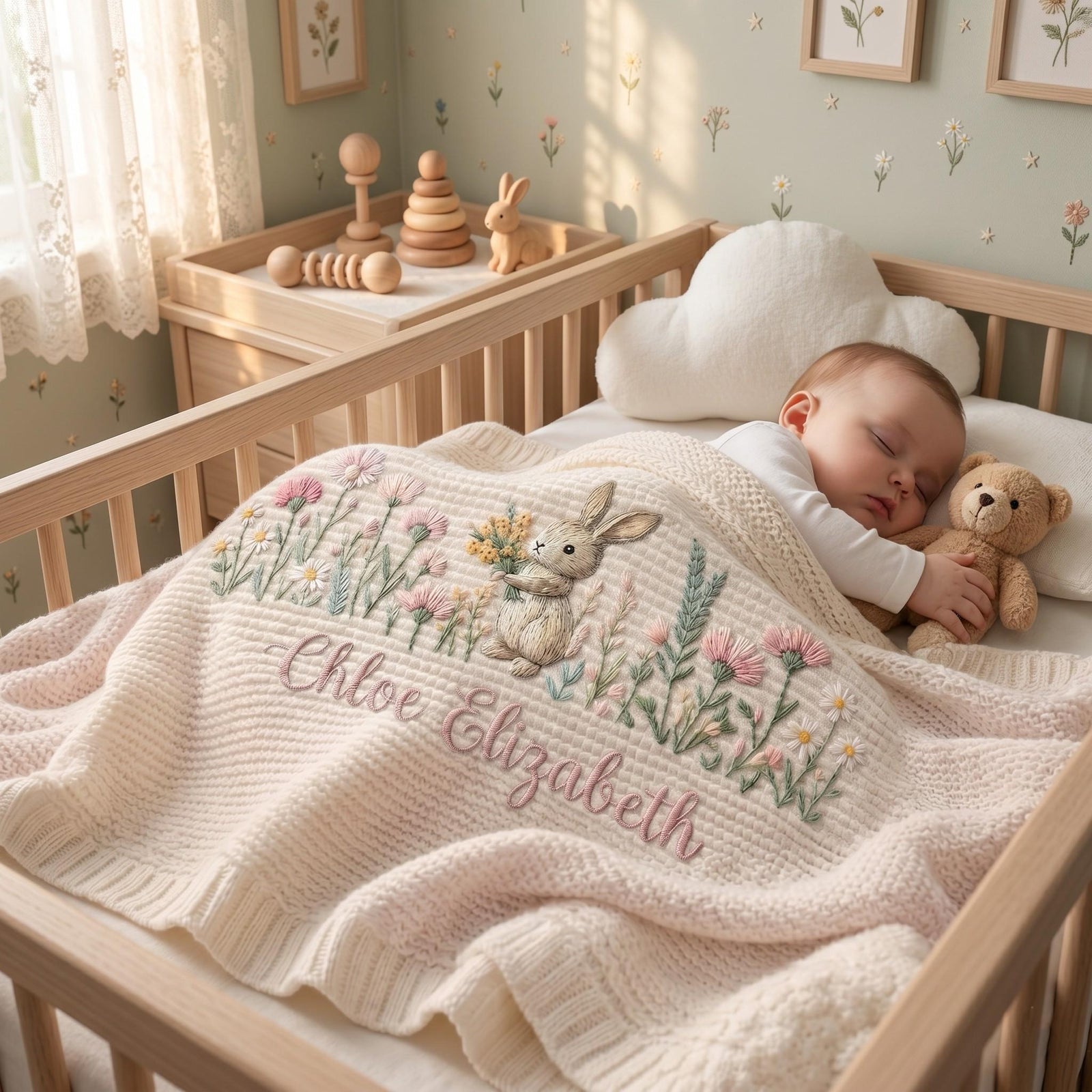 Personalized Bunny Baby Embroidered Blanket,Newborn Gift