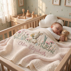 Personalized Bunny Baby Embroidered Blanket,Newborn Gift