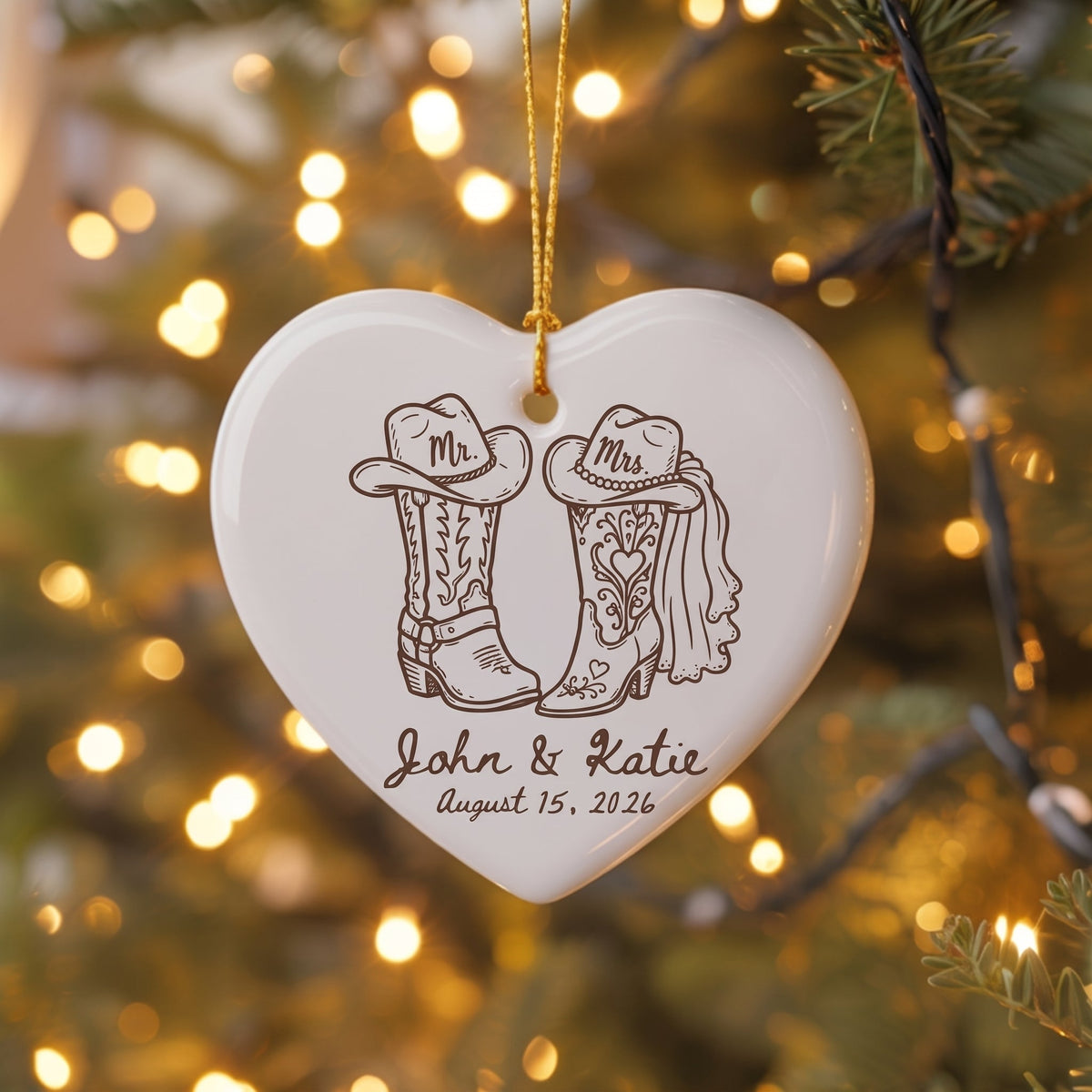 Personalized Western Wedding Ornament Custom Cowboy Boot First Christmas Married Gift