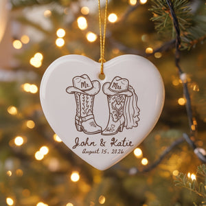 Personalized Western Wedding Ornament Custom Cowboy Boot First Christmas Married Gift